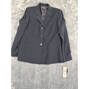 Kasper Navy Pinstripe Womens 3-Piece Suit Blazer Pants & Skirt Size 12P NWT